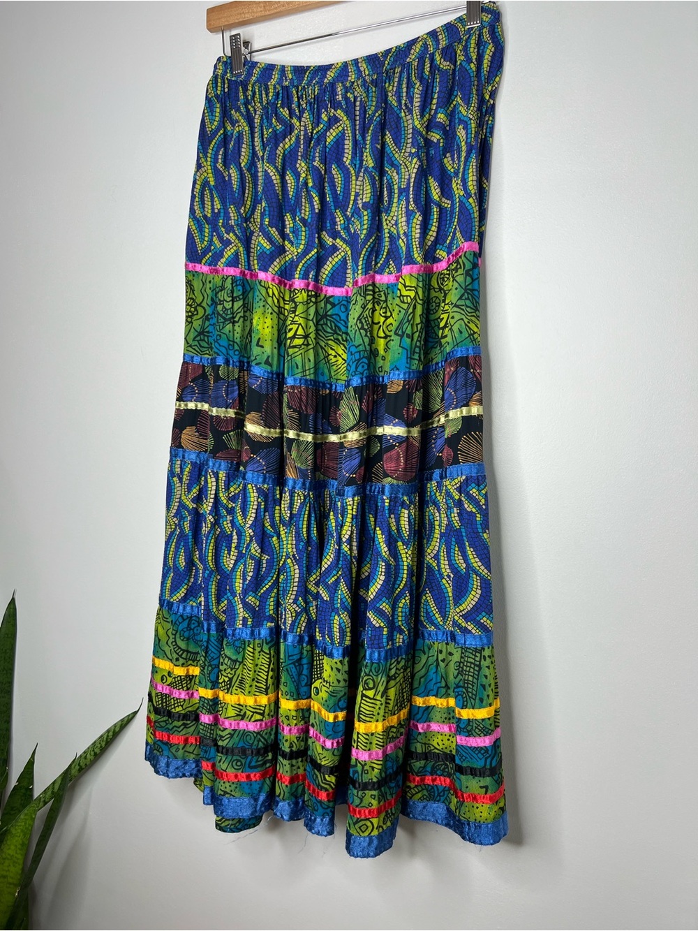 Boho Beaded Waist Tie Long Maxi Skirt Rayon Cottagecore Prairie Festival Size M - Picture 4 of 11